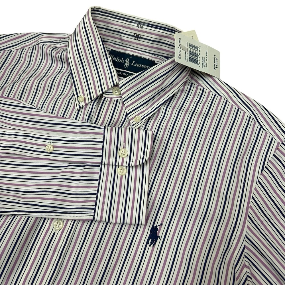 Ralph Lauren Custom Fit Button Down Shirt Men's 14.5 32/33 Purple Striped NWT